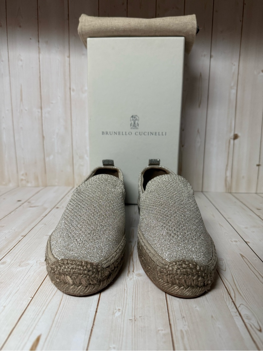 Brunello Cucinelli Monili Detail Metallic Espadrille Flats Sz 38 / 8 - Picture 5 of 12